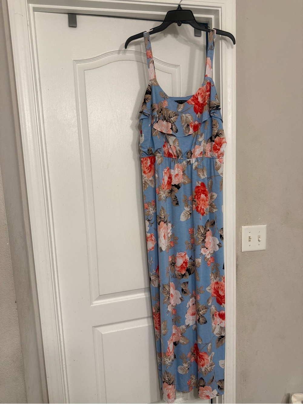 Three Hearts Blue Floral Maxi Dress with Pink and Red Blooms